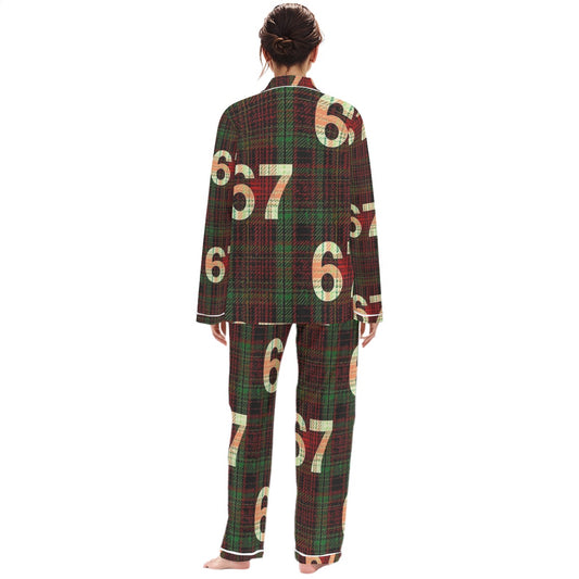 67 Women's Long Sleeve Pajama Set with White Piping