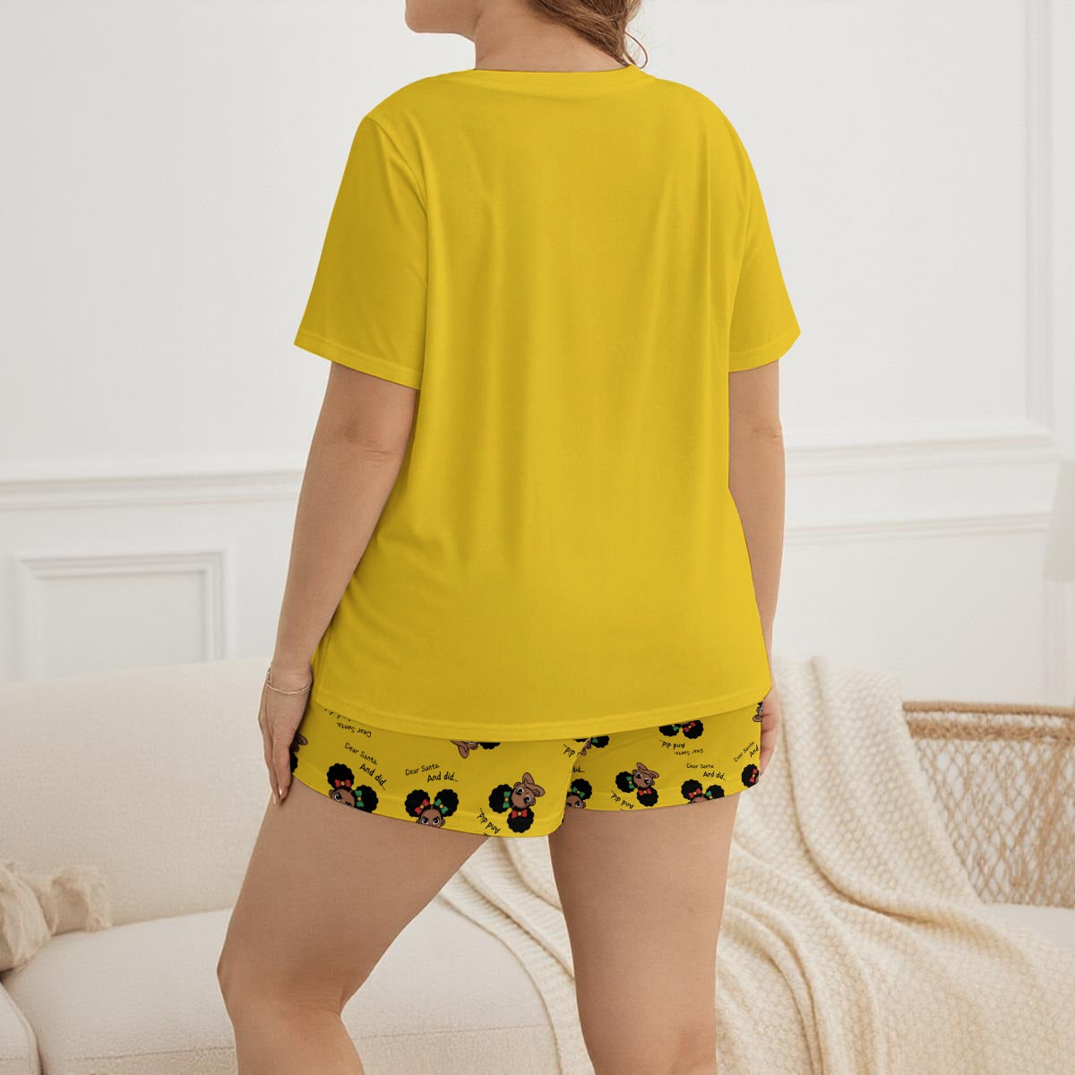 Santa And Did Women's Soft Pajama Short Set - Yellow