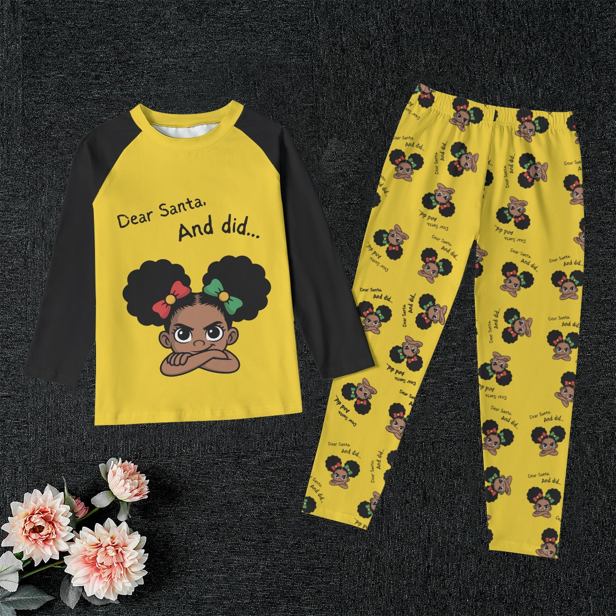 Santa And Did Kid's Yellow Raglan Set