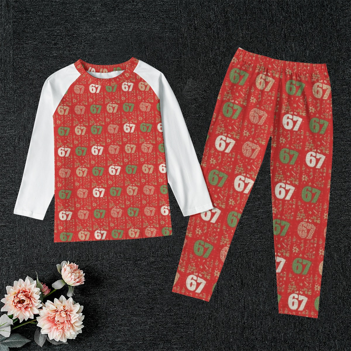 67 Red Kid's Raglan Sleeve Pajama Set