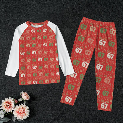 67 Red Kid's Raglan Sleeve Pajama Set