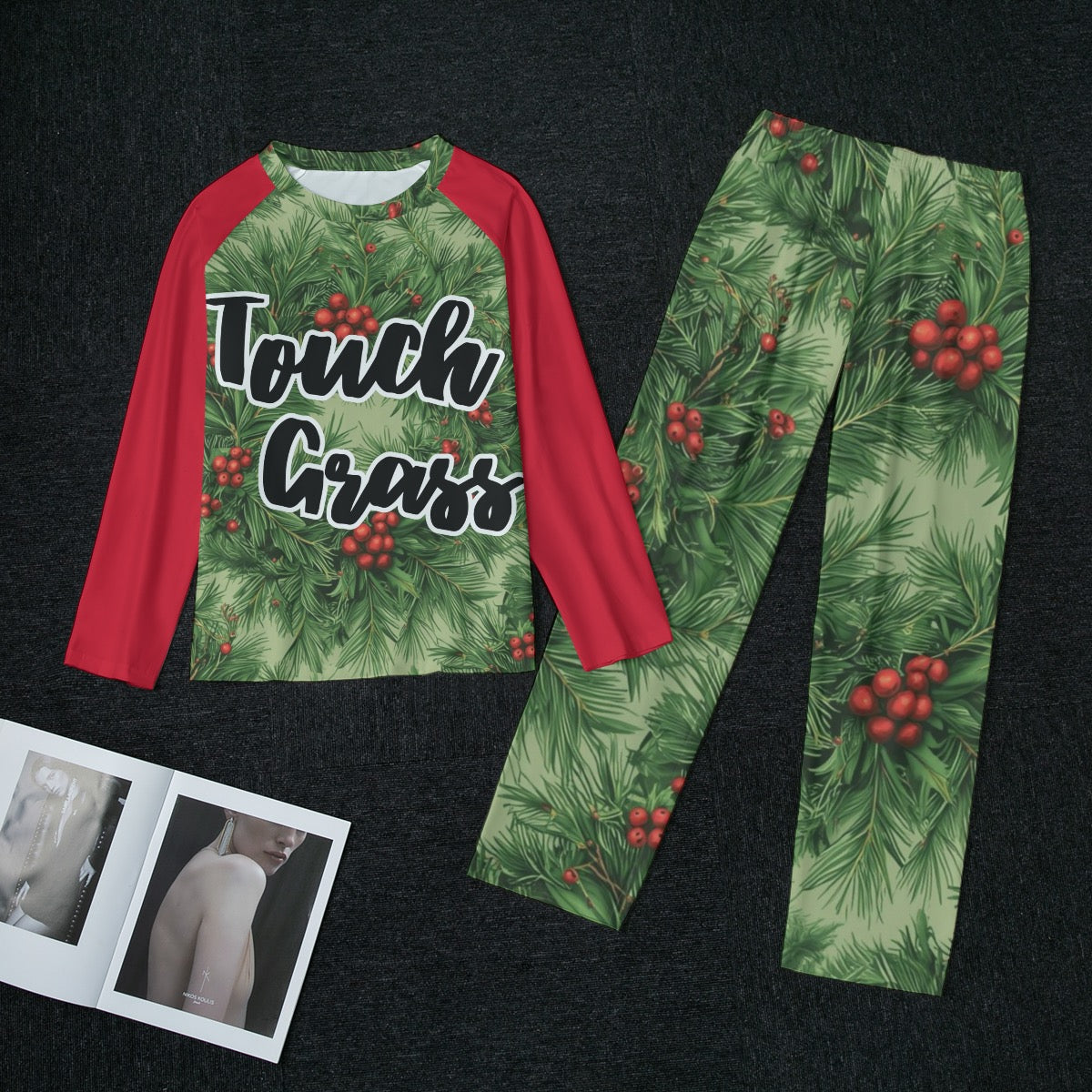 Touch Grass Red Raglan Pajamas