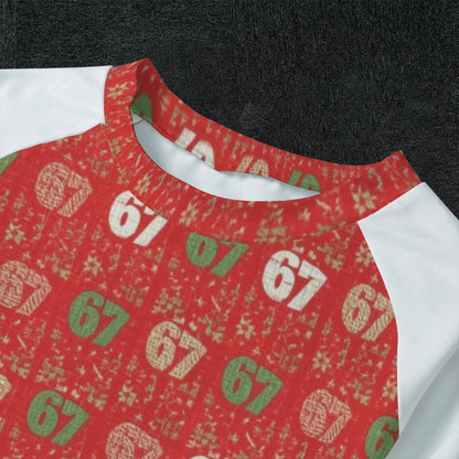 67 Red Kid's Raglan Sleeve Pajama Set