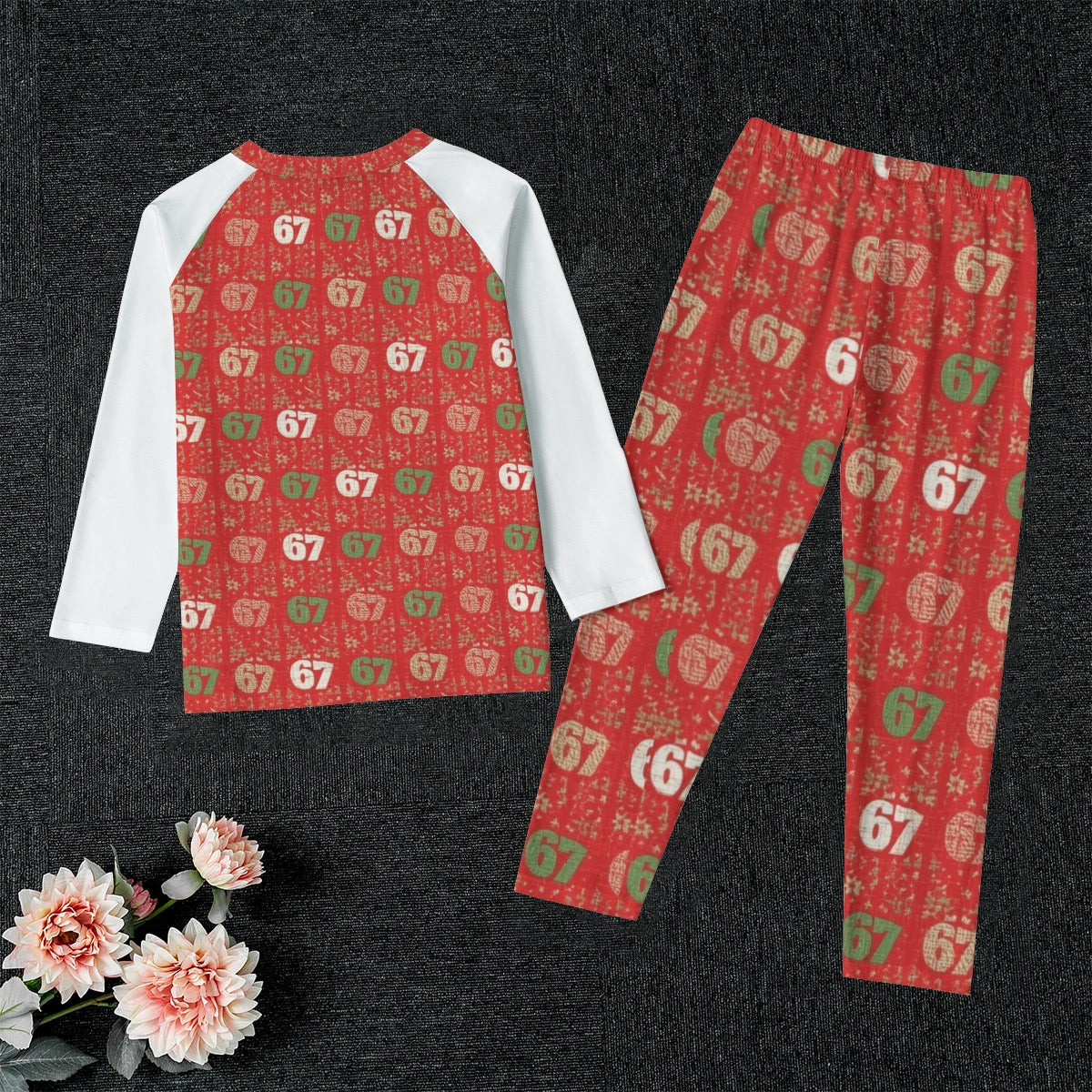 67 Red Kid's Raglan Sleeve Pajama Set