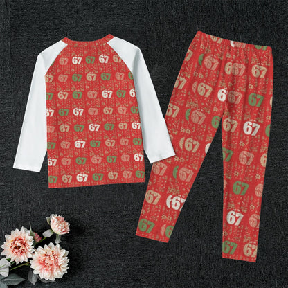 67 Red Kid's Raglan Sleeve Pajama Set