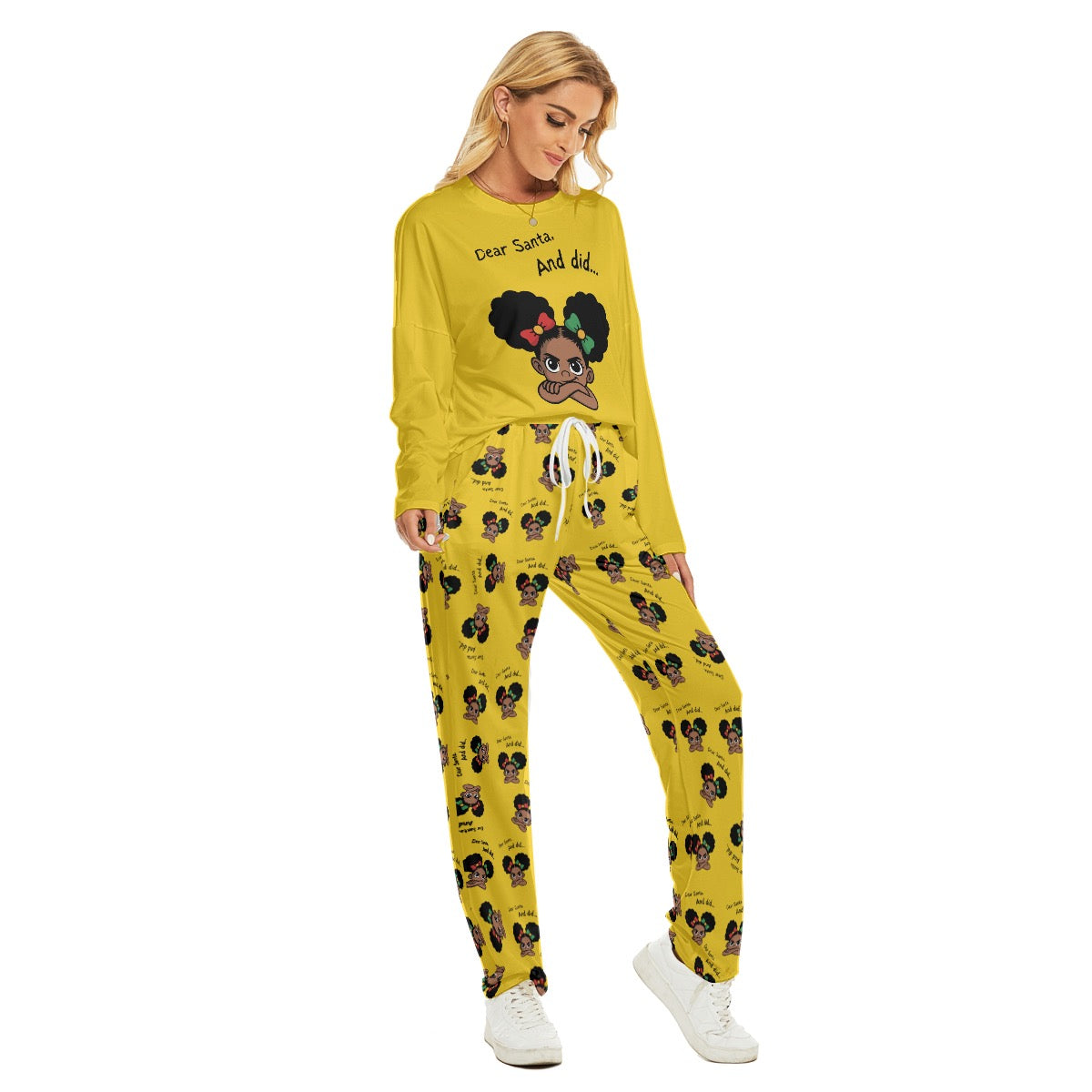 Santa and Did Yellow Women's Pajama Suit