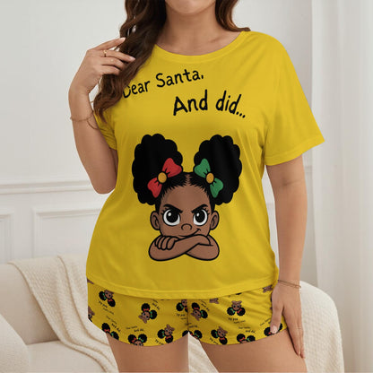 Santa And Did Women's Soft Pajama Short Set - Yellow
