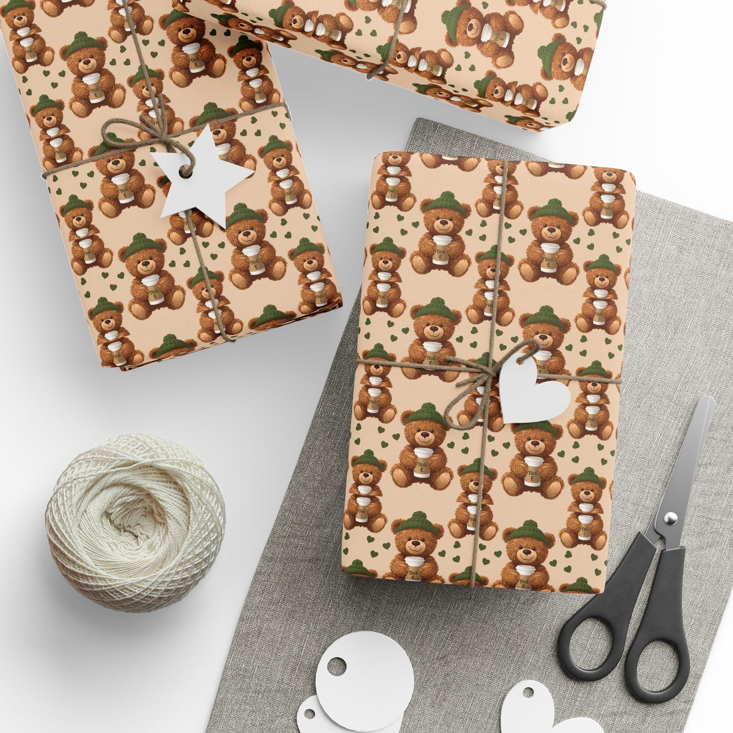 Coffee Teddy Bear Wrapping Paper — Cute Vintage Bear Pattern Gift Wrap for Baby Showers & Holidays