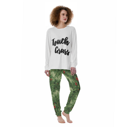 Touch Grass Women's White Top Pajamas Set