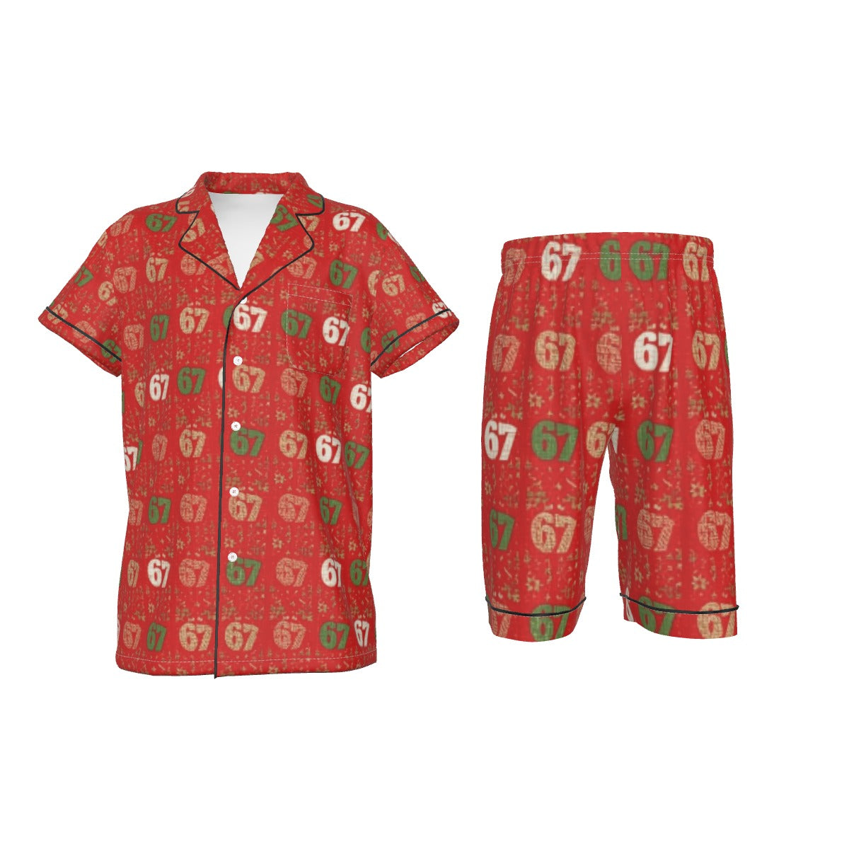 67 Red Kid's Silky Short Pajamas