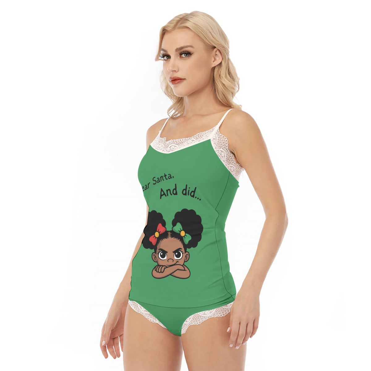 Santa and Did Lace Pajamas - Green