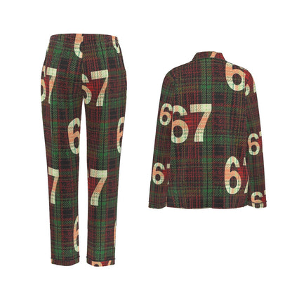 67 Women's Long Sleeve Pajama Set with Black Piping