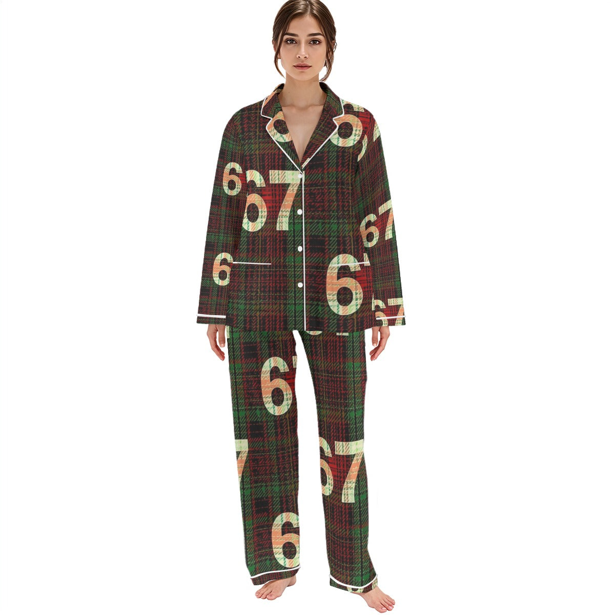 67 Women's Long Sleeve Pajama Set with White Piping