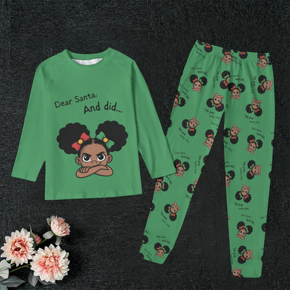 Santa And Did Solid Green Kid's Pajamas