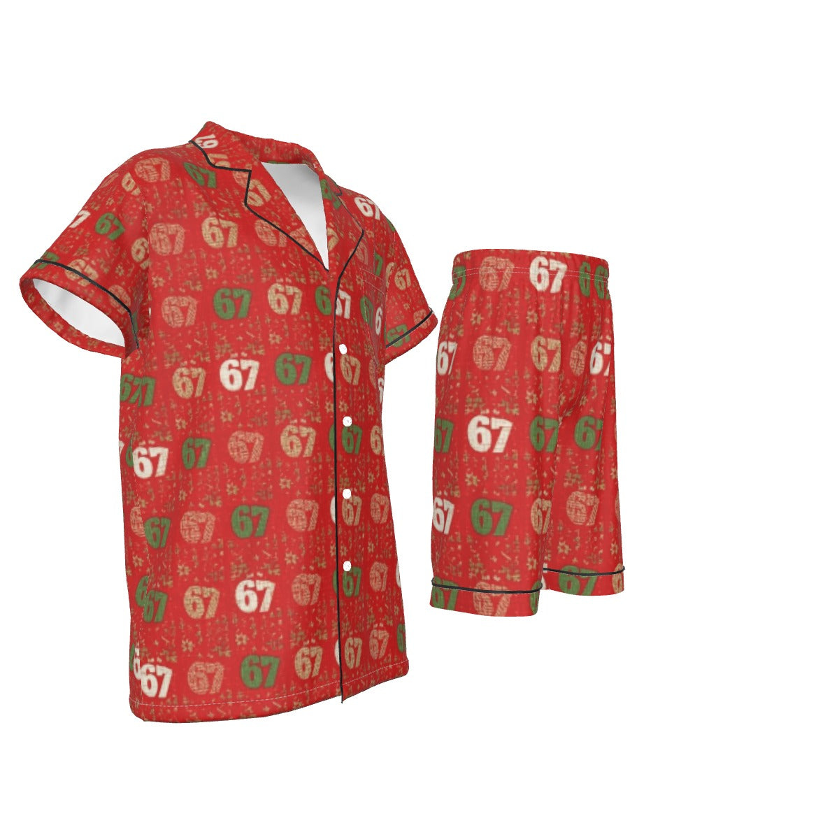 67 Red Kid's Silky Short Pajamas