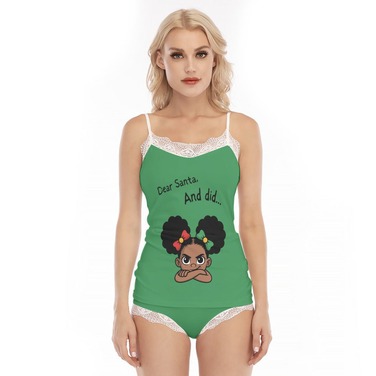 Santa and Did Lace Pajamas - Green