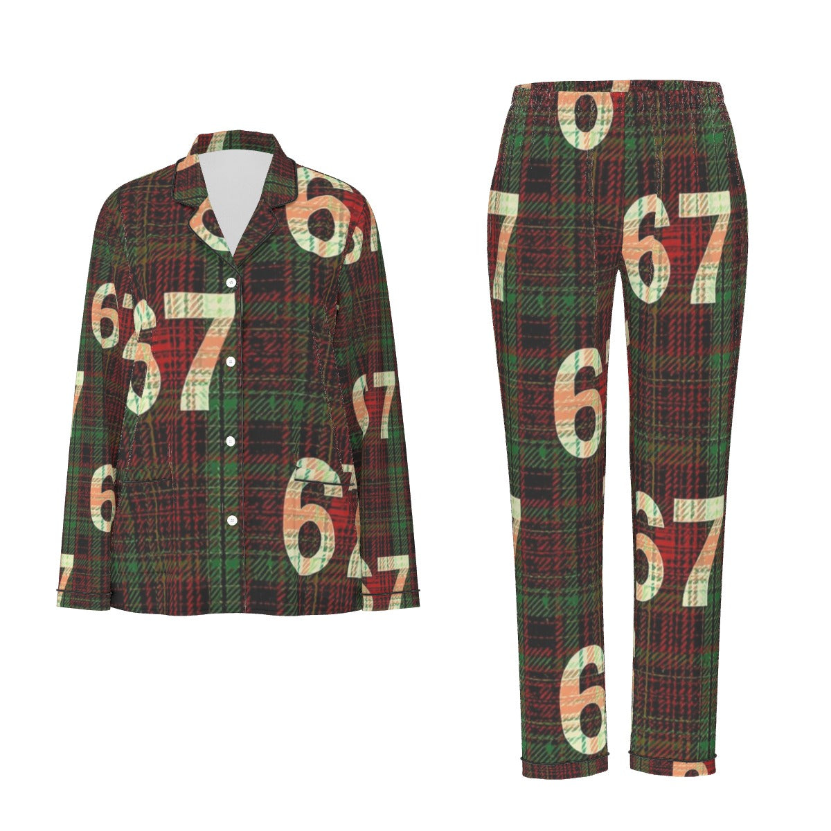 67 Women's Long Sleeve Pajama Set with Black Piping