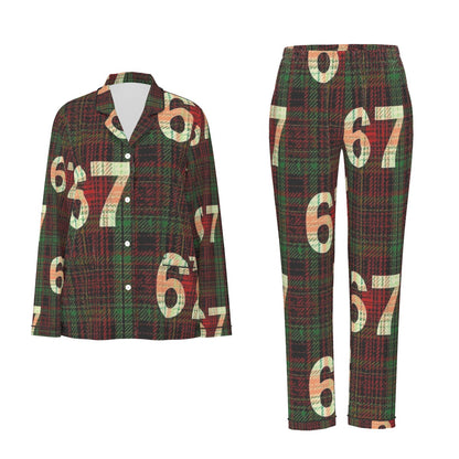 67 Women's Long Sleeve Pajama Set with Black Piping