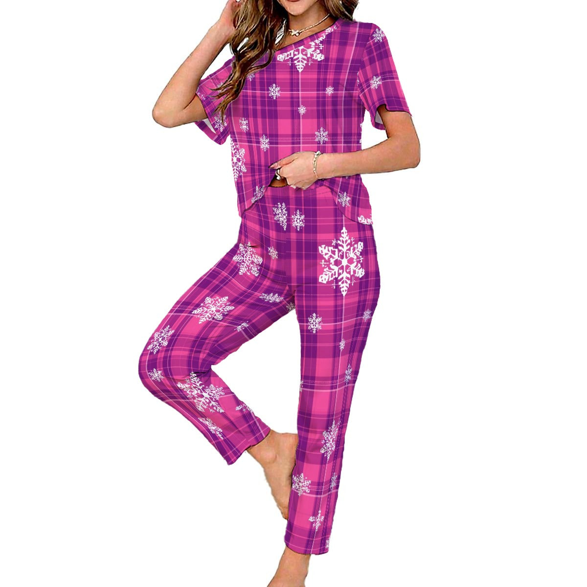 Pink Plaid Snowflakes