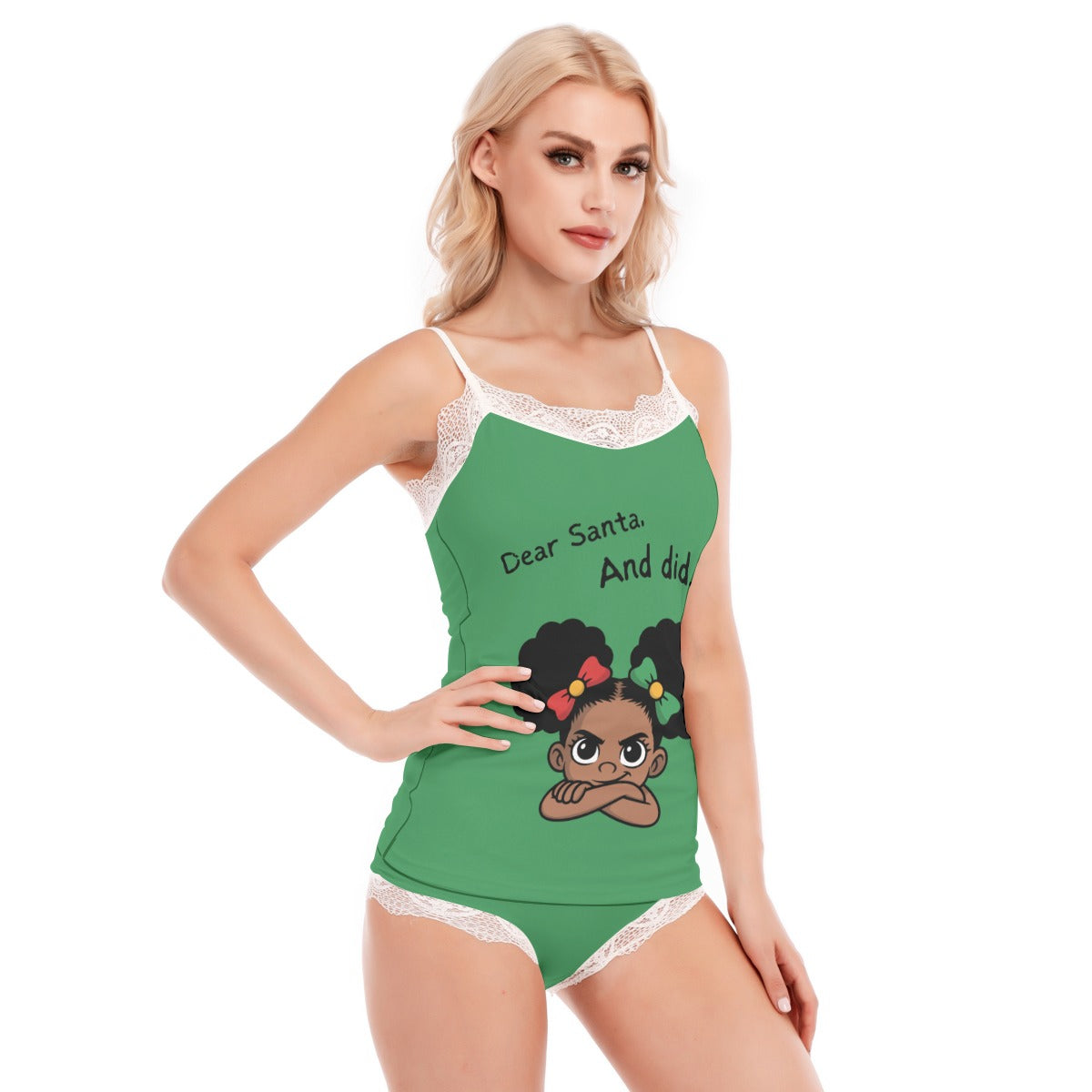 Santa and Did Lace Pajamas - Green